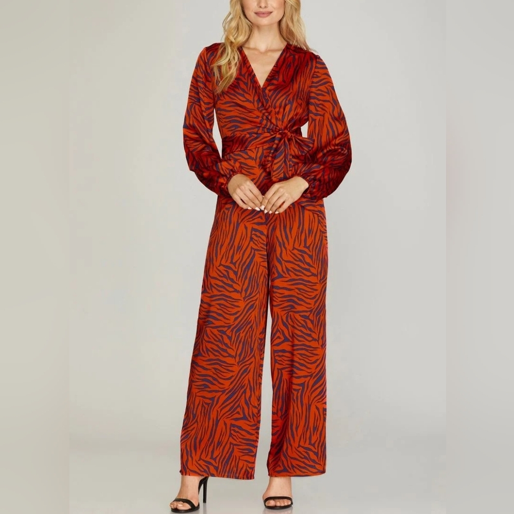 Women's Red Zebra Print Jumpsuit